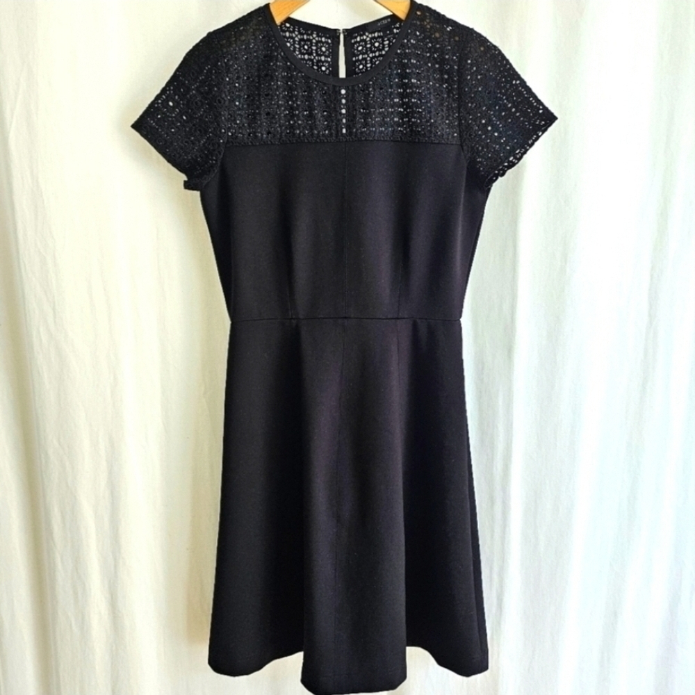J Crew Black Embroidery Cap Sleeve Midi Dress